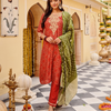 Red Chanderi Embroidered Kurta Set With Dupatta