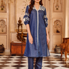 Blue Embroidered Straight Kurta Pant Set