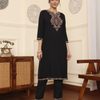Black Viscose Embroidered Straight Kurta With Trouser