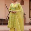Yellow Printed Embellished Kurta Set With Dupatta