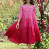 Pink Cotton Dobby Ombre Tiered Designer Dress