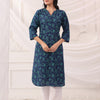 Blue Cotton Pintuck Detailing Straight Kurta