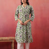 Green Cotton Floral Printed Straight Kurta