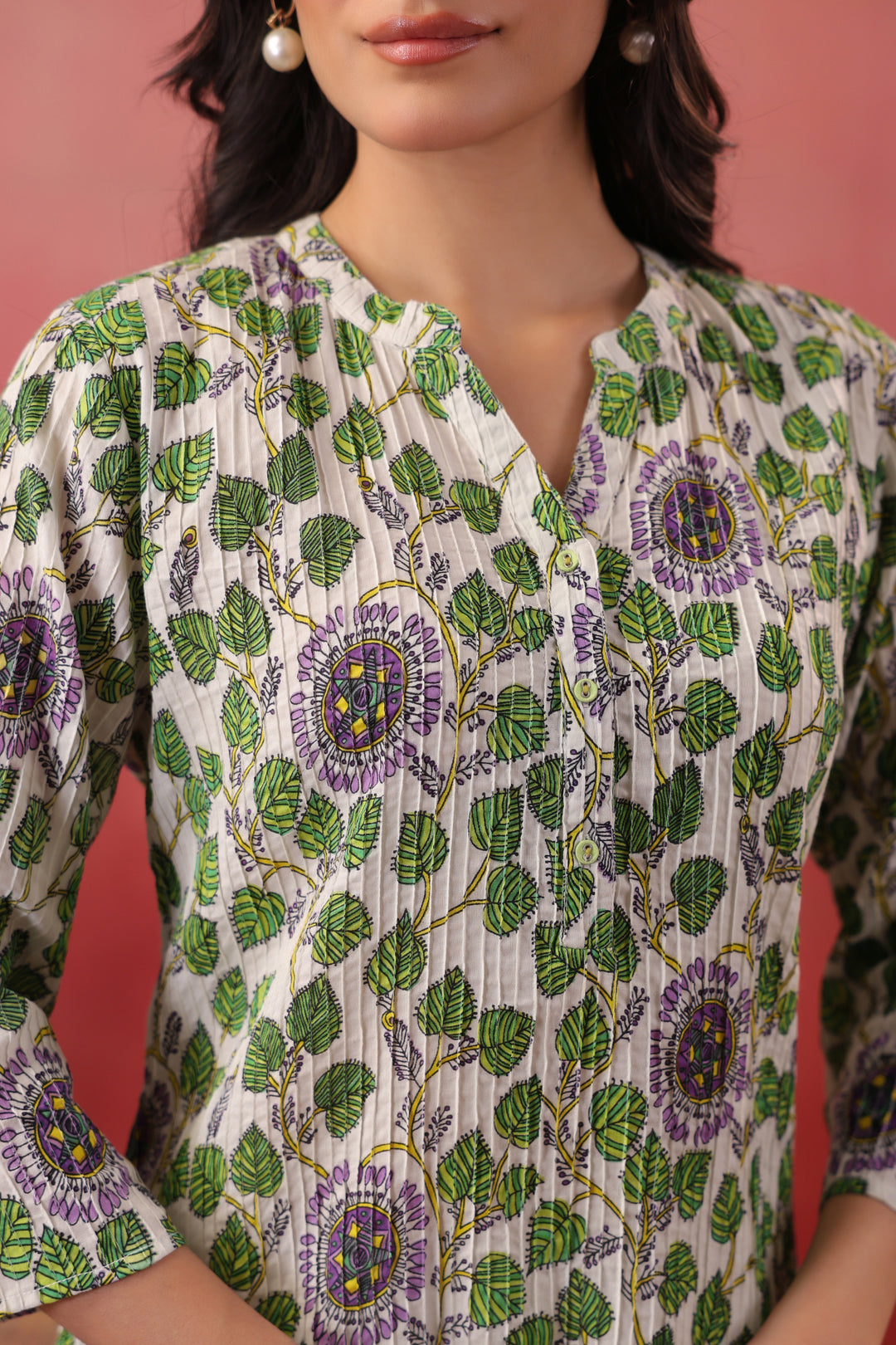 Green Cotton Floral Printed Straight Kurta