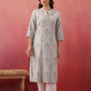White Cotton Floral Printed Straight Kurta Pant Set
