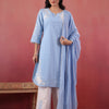 Blue Cotton Embroidered Kurta Pant With Dupatta Set