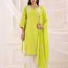 Lime Green Cotton Embroidered Kurta Pant With Dupatta Set