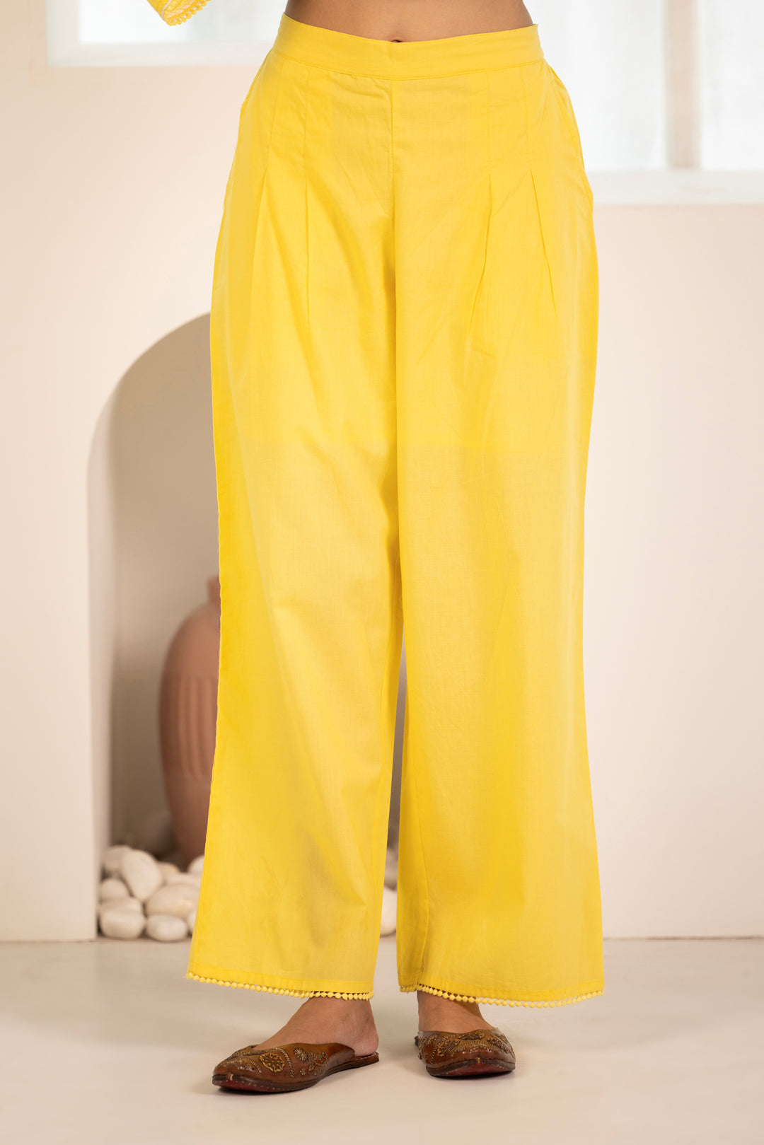 Yellow Cotton Embroidered Designer Kurta Pant Set With Dupatta