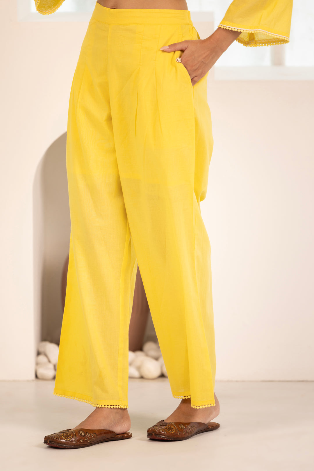Yellow Cotton Embroidered Designer Kurta Pant Set With Dupatta