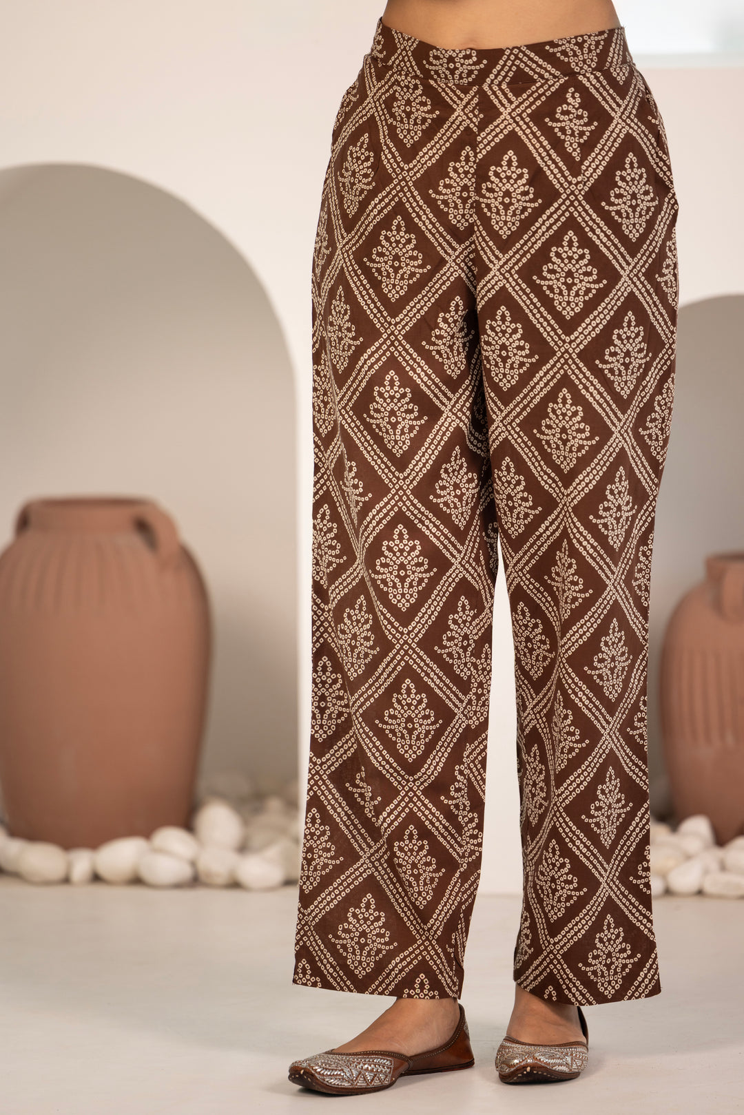 Brown Cotton Printed Designer Kurta Pant With Dupatta Set