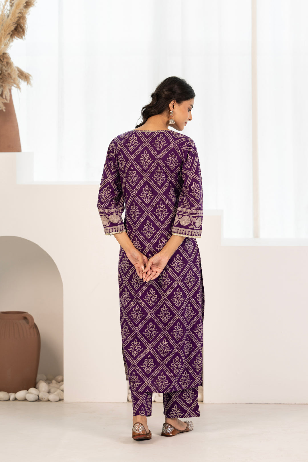 Purple Cotton Printed Designer Kurta Pant With Dupatta Set