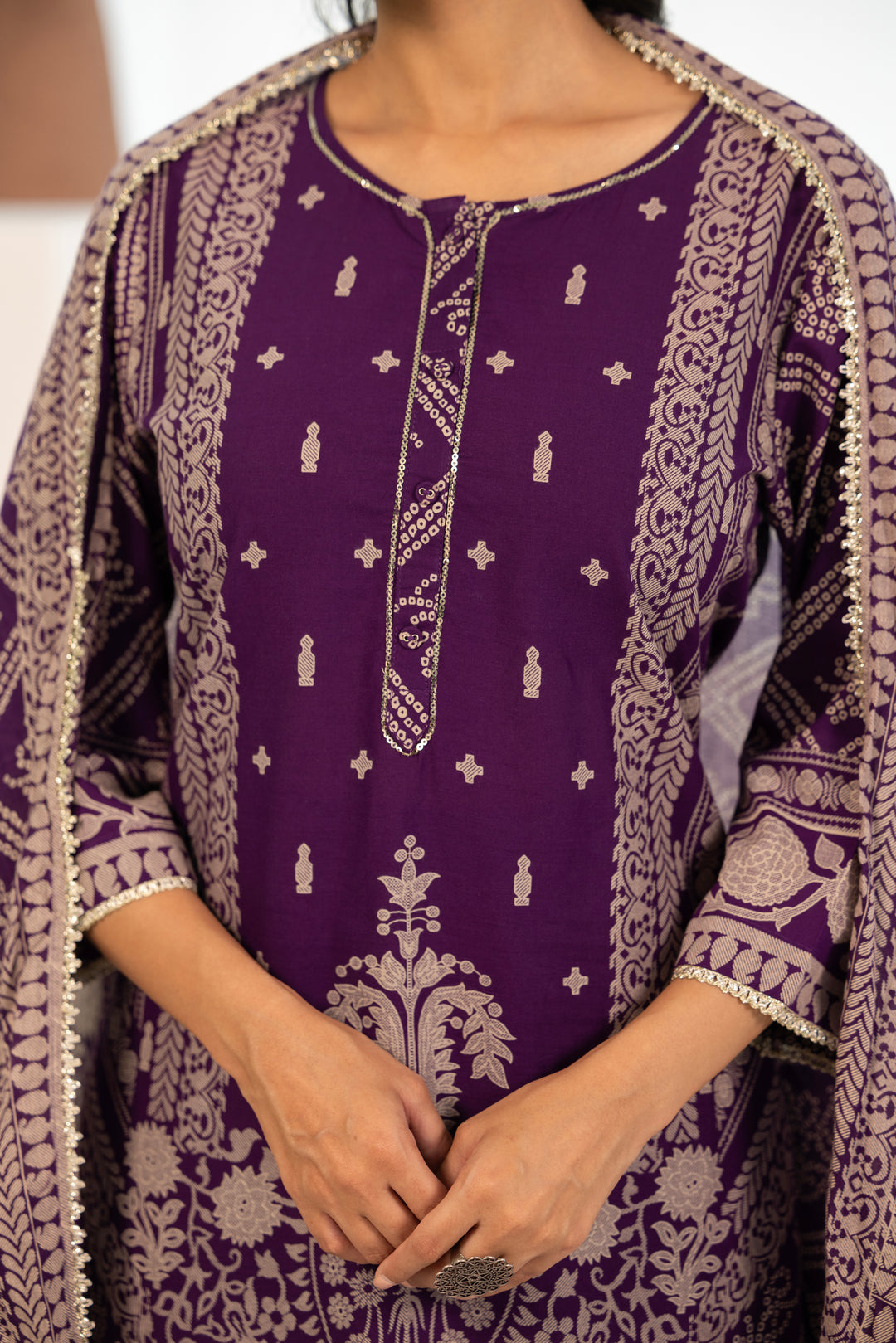 Purple Cotton Printed Designer Kurta Pant With Dupatta Set
