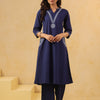 Blue Cotton Embroidery Designer Kurta Pant Set