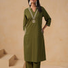Green Cotton Embroidered Designer Kurta Pant Set