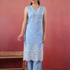 Sky Blue Cotton Embroidered Designer Kurta Pant Set