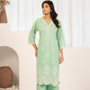 Mint Green Cotton Embroidered Designer Kurta Pant Set