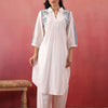 White Cotton Embroidered Kurta Pant Set
