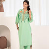 Green Cotton Floral Embroidered Kurta Pant Set