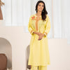 Yellow Cotton Floral Embroidered Kurta Pant Set