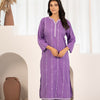 Purple Cotton Embroidered Designer Kurta Pant Set