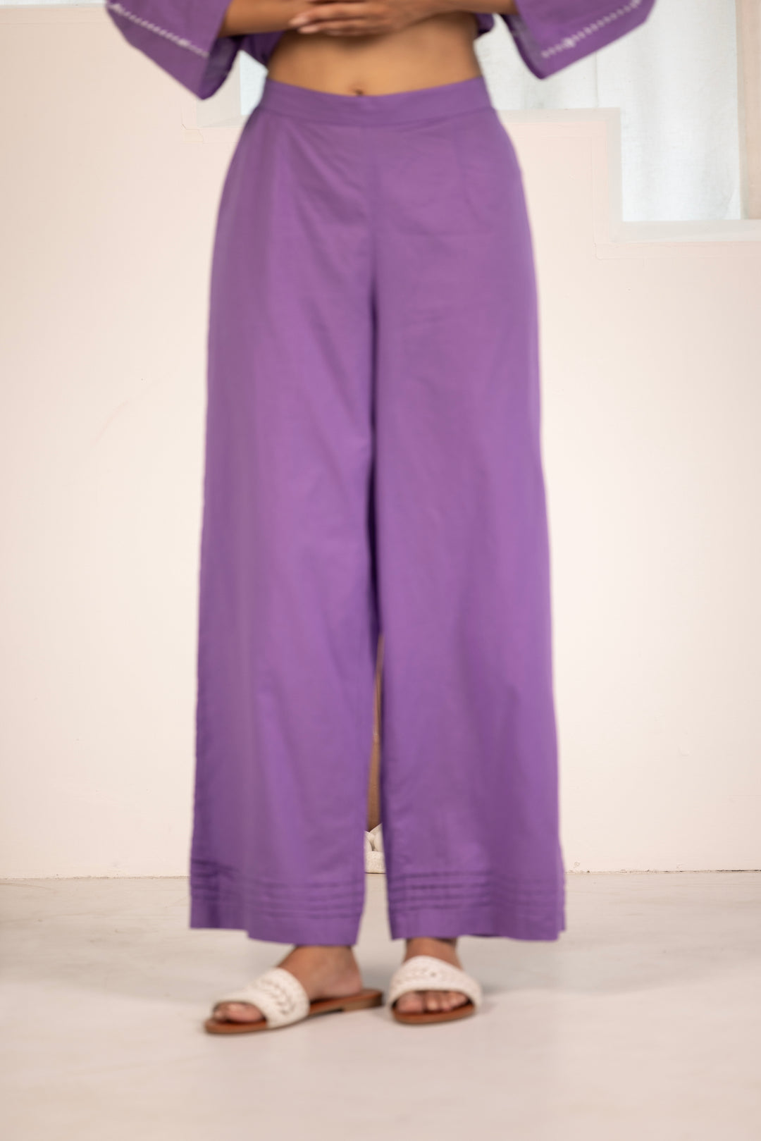 Purple Cotton Embroidered Designer Kurta Pant Set