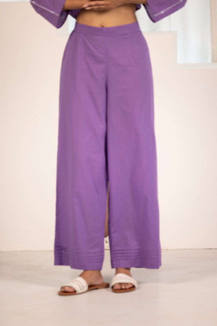 Purple Cotton Embroidered Designer Kurta Pant Set