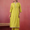 Lime Green Cotton Embroidered Designer Kurta Pant Set