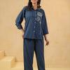 Blue Cotton Embroidery Designer Co ords Set