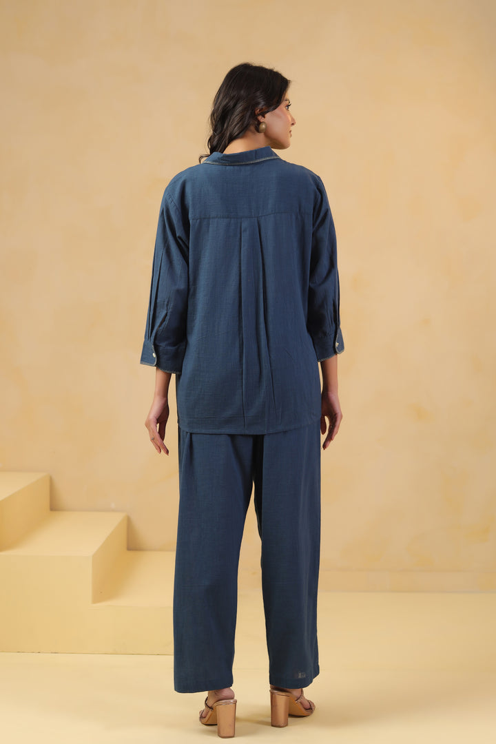 Blue Cotton Embroidery Designer Co ords Set