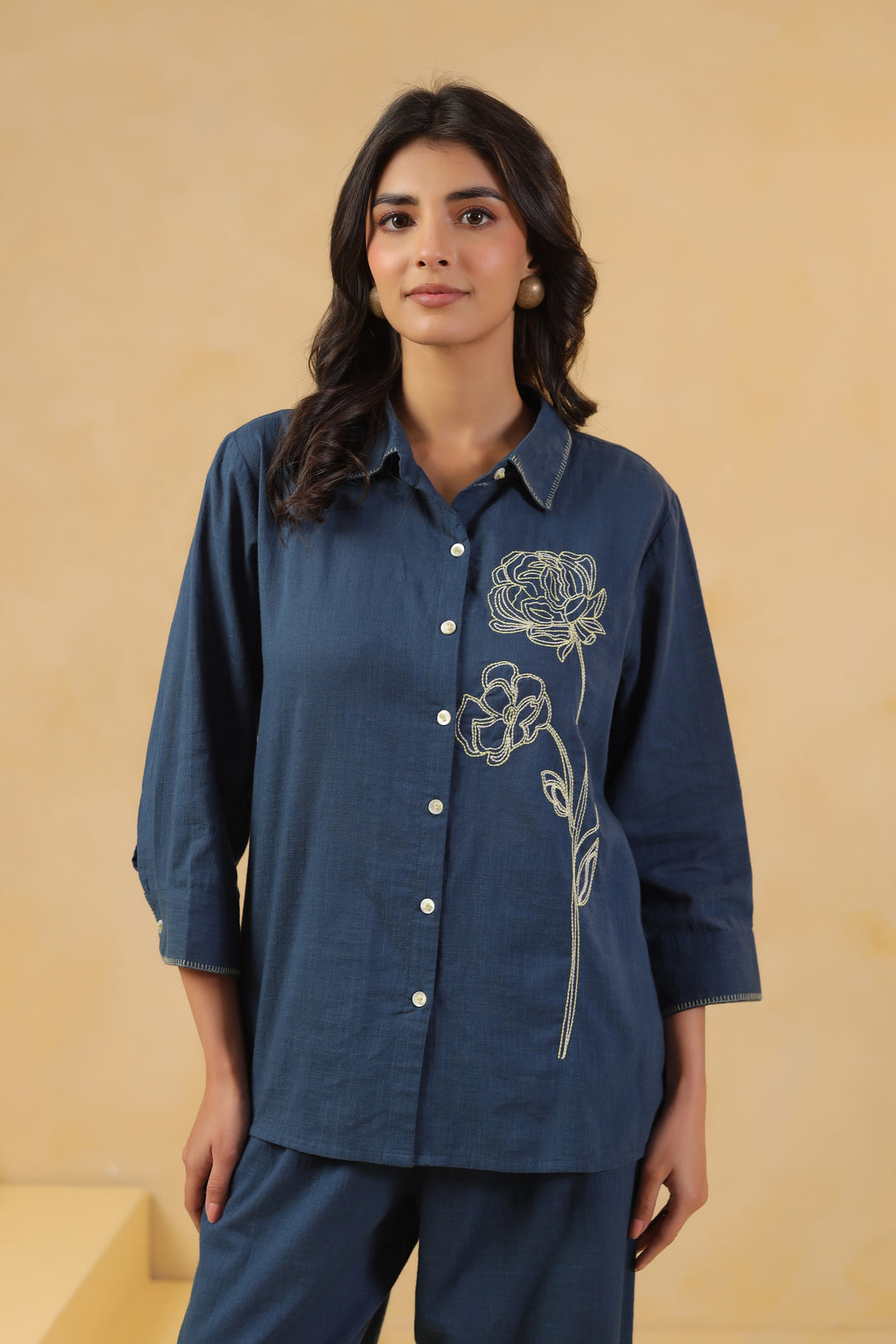 Blue Cotton Embroidery Designer Co ords Set