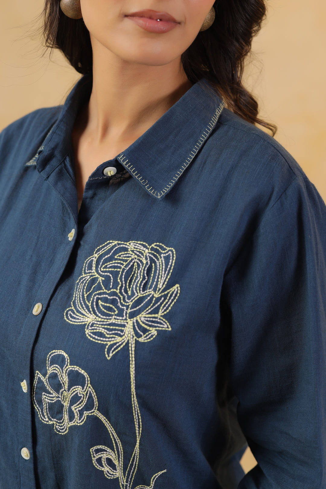 Blue Cotton Embroidery Designer Co ords Set