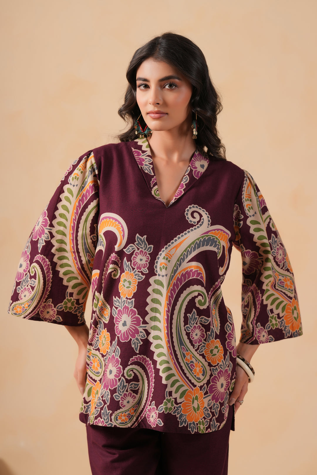 Cotton Flex Wine Designer Printed Co-Ord Set