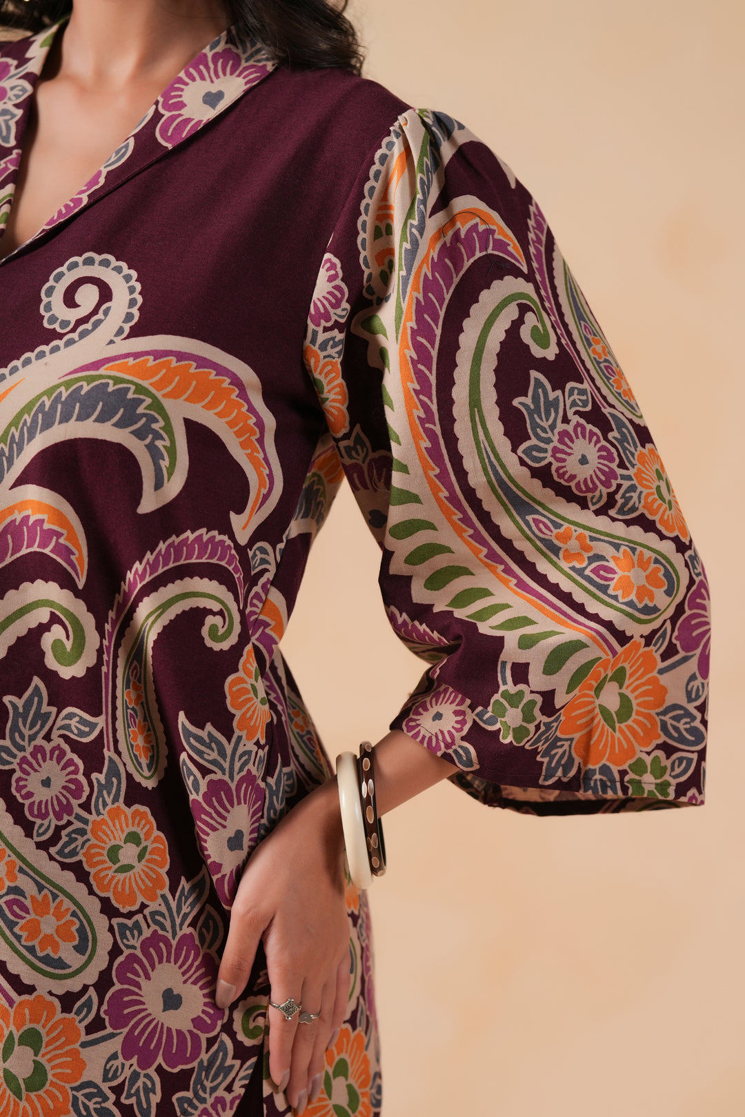 Cotton Flex Wine Designer Printed Co-Ord Set