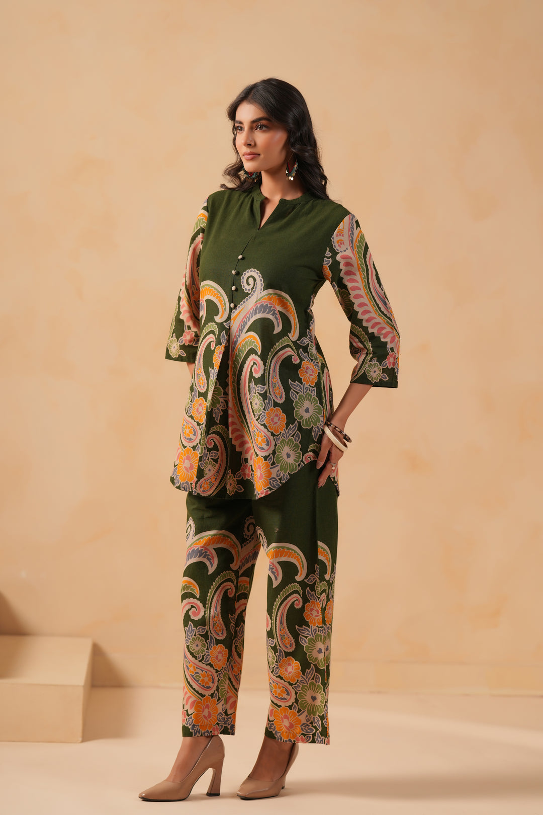 Cotton Flex Dark Green Designer Printed Co-Ord Set