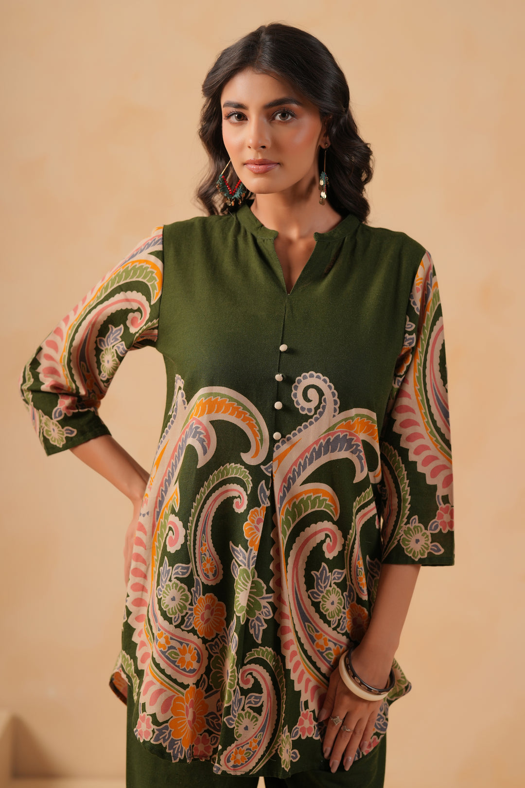 Cotton Flex Dark Green Designer Printed Co-Ord Set