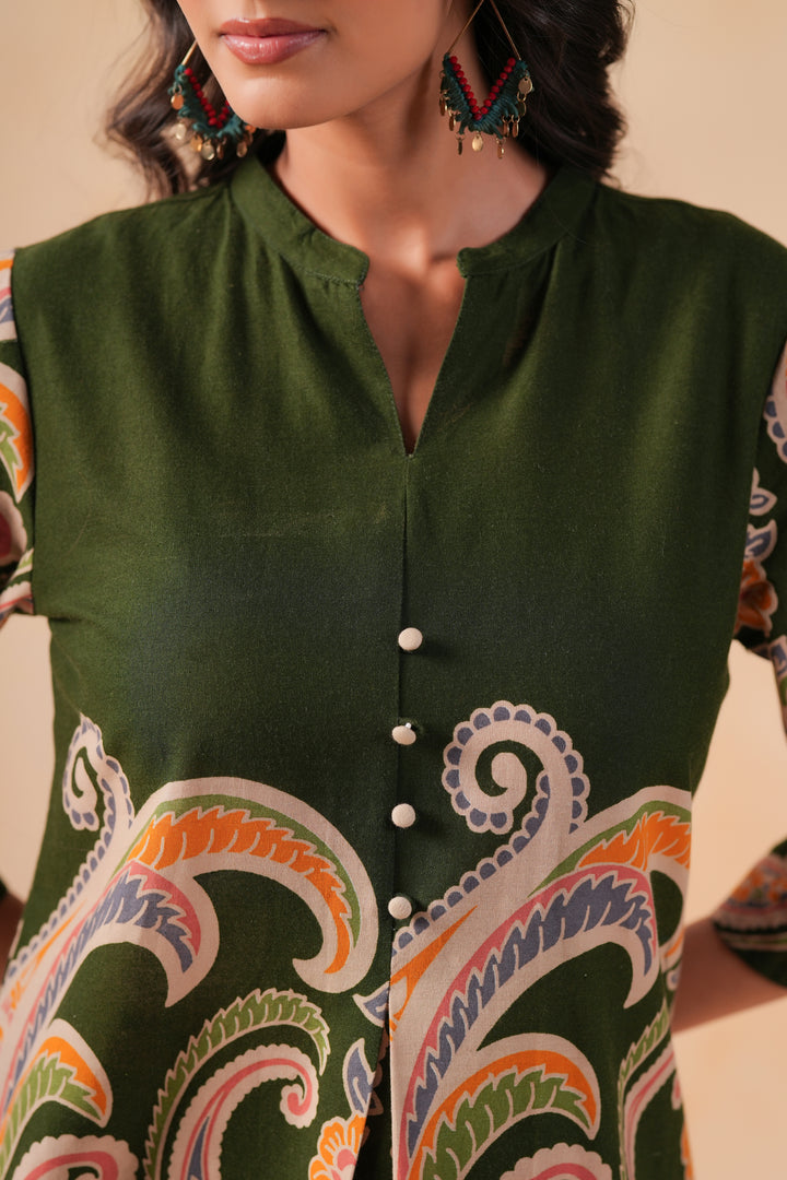 Cotton Flex Dark Green Designer Printed Co-Ord Set