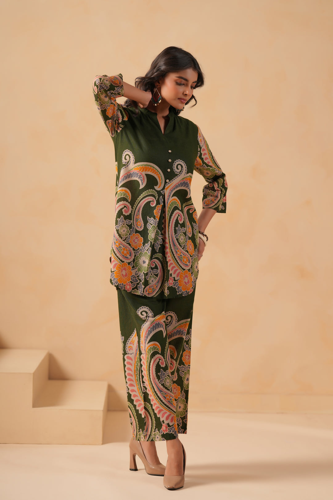 Cotton Flex Dark Green Designer Printed Co-Ord Set