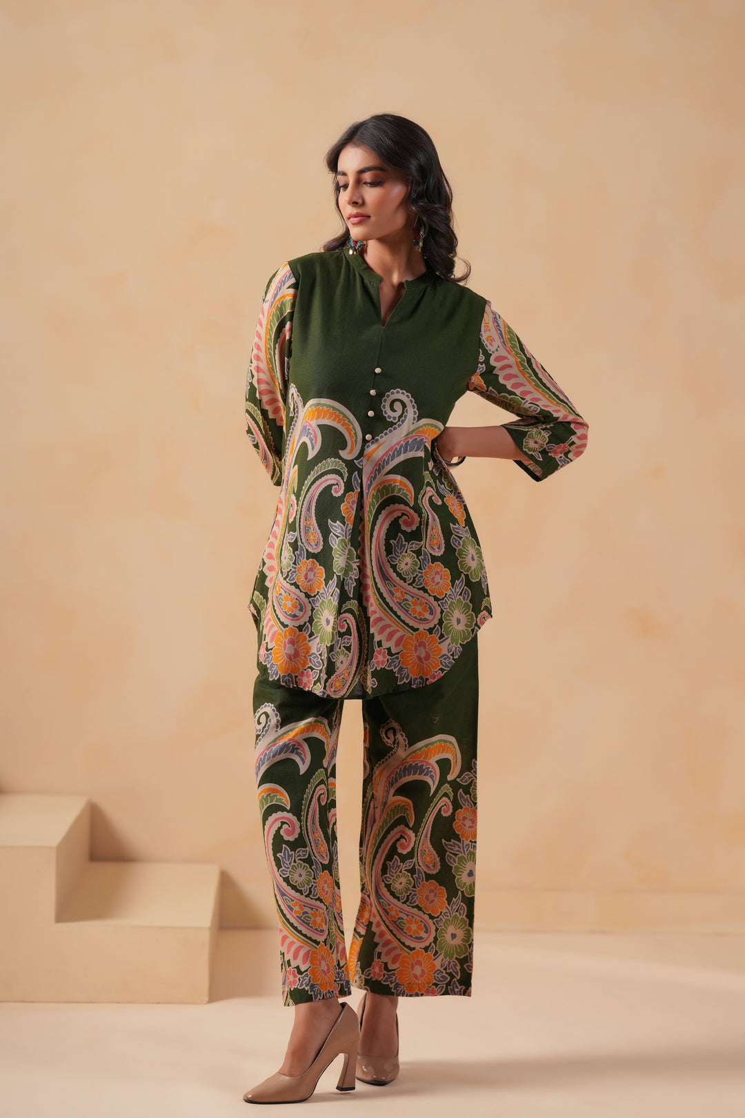 Cotton Flex Dark Green Designer Printed Co-Ord Set