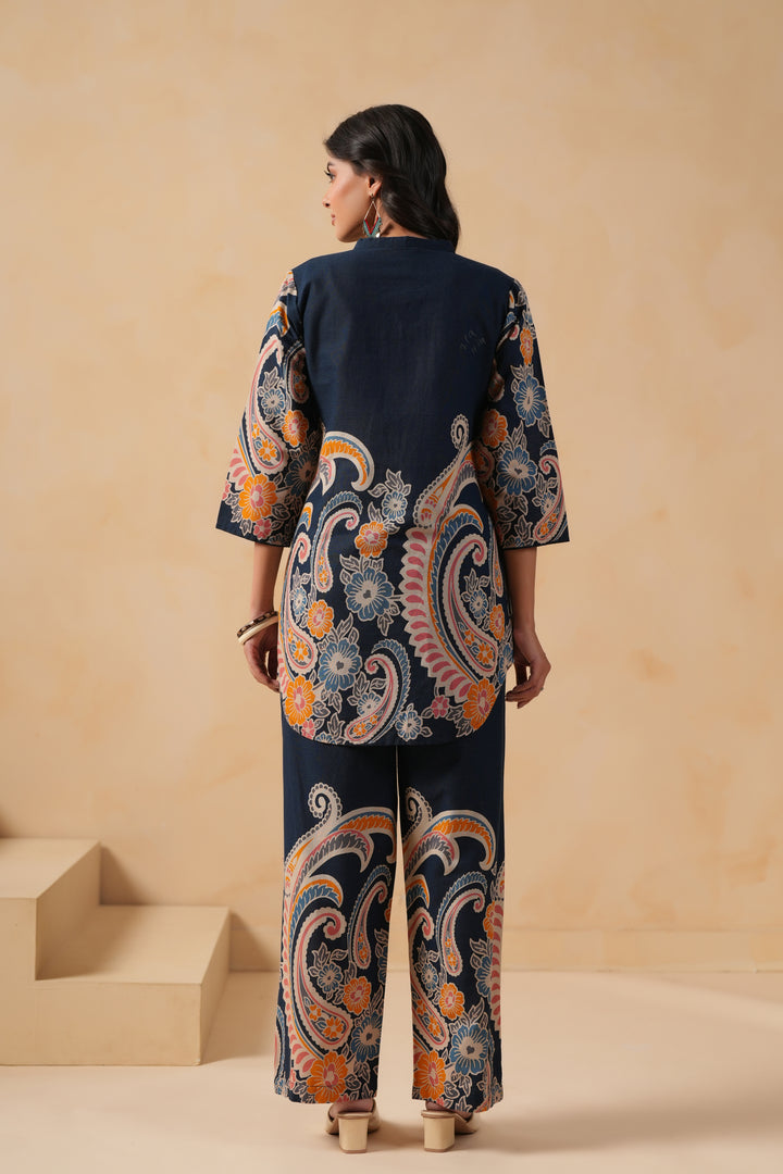 Blue Cotton Flex Designer Printed Co-Ord Set