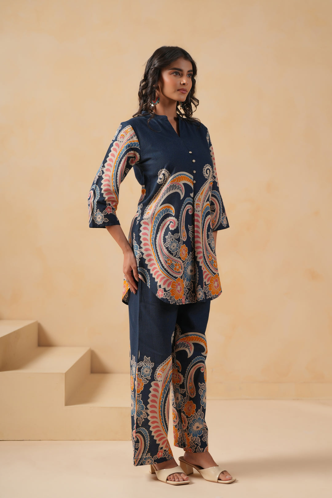 Blue Cotton Flex Designer Printed Co-Ord Set