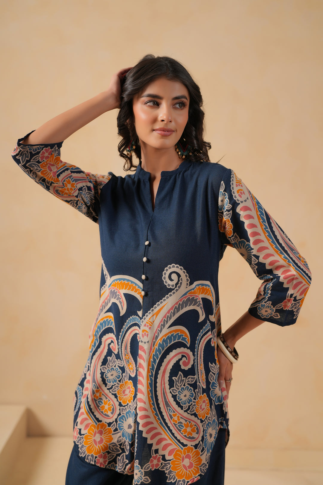 Blue Cotton Flex Designer Printed Co-Ord Set
