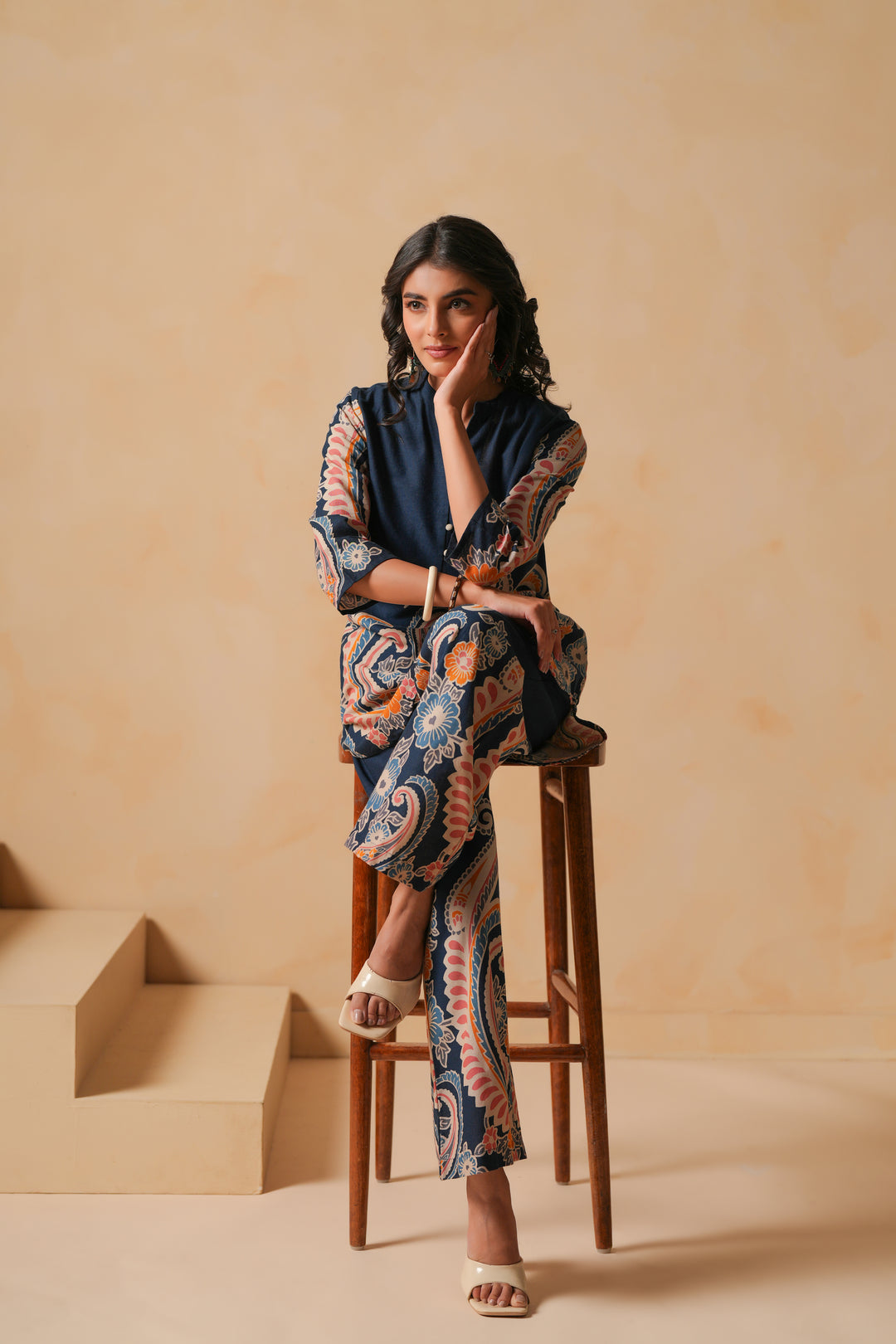 Blue Cotton Flex Designer Printed Co-Ord Set