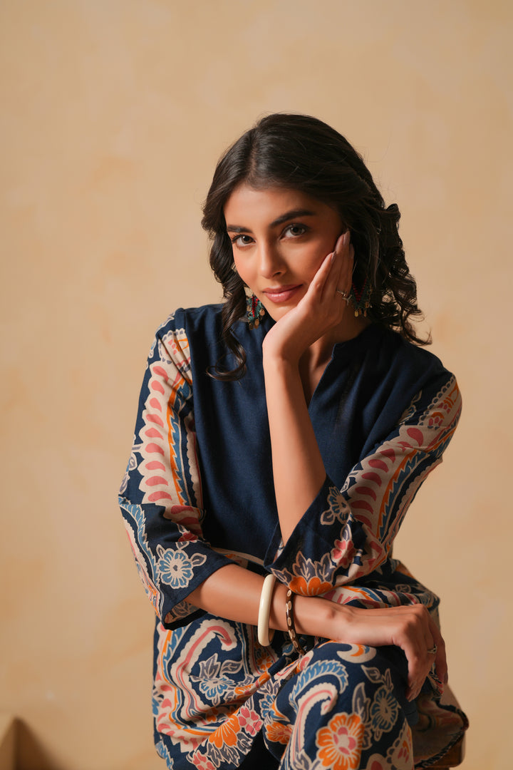 Blue Cotton Flex Designer Printed Co-Ord Set