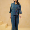 Teal Blue Cotton Flex Embroidered Designer Co-Ord Set