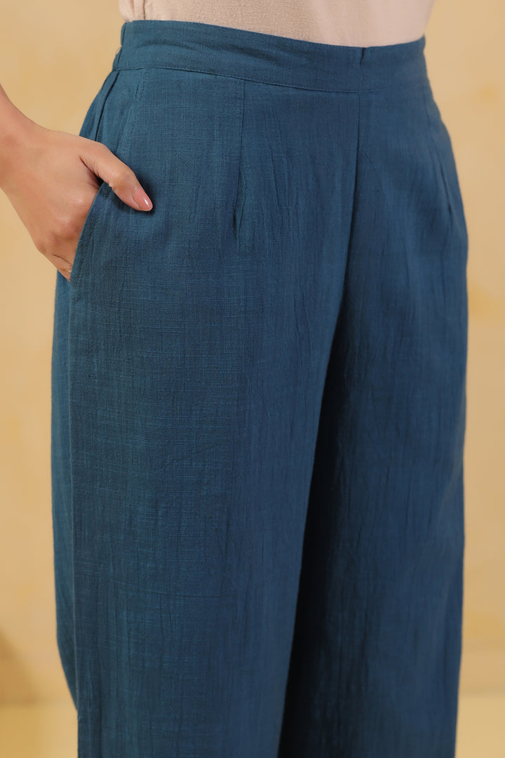 Teal Blue Cotton Flex Embroidered Designer Co-Ord Set