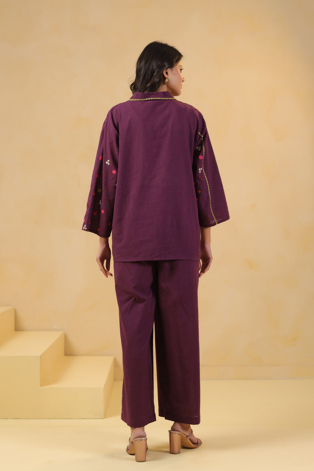 Dark Purple Embroidered Designer Co Ords Set