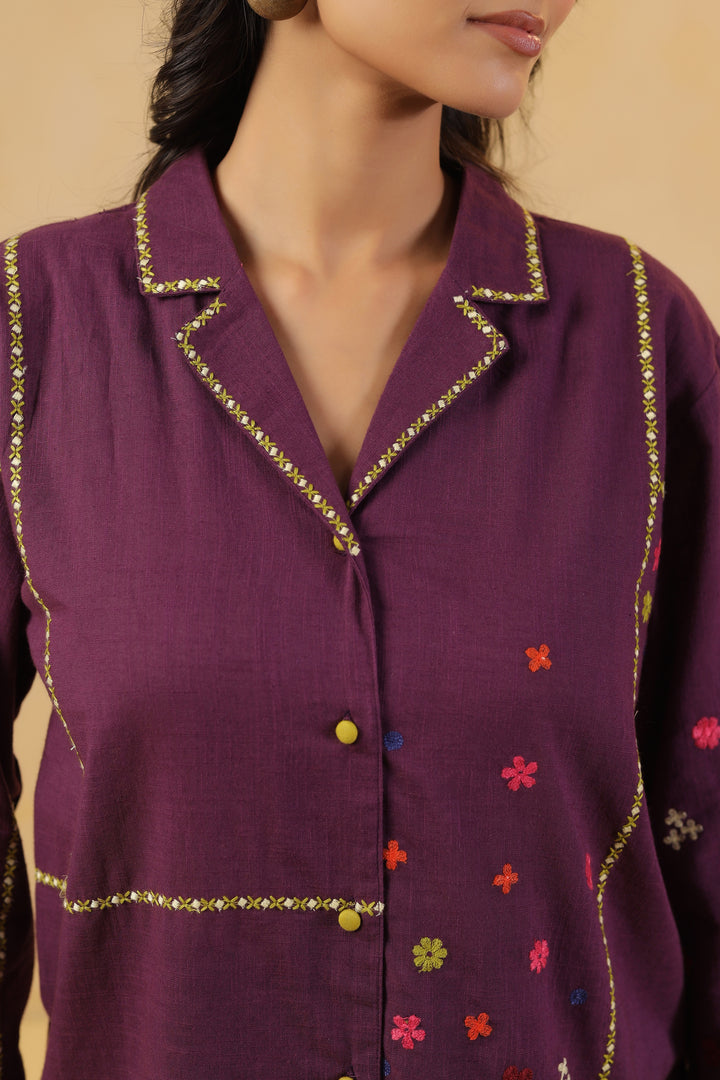 Dark Purple Embroidered Designer Co Ords Set