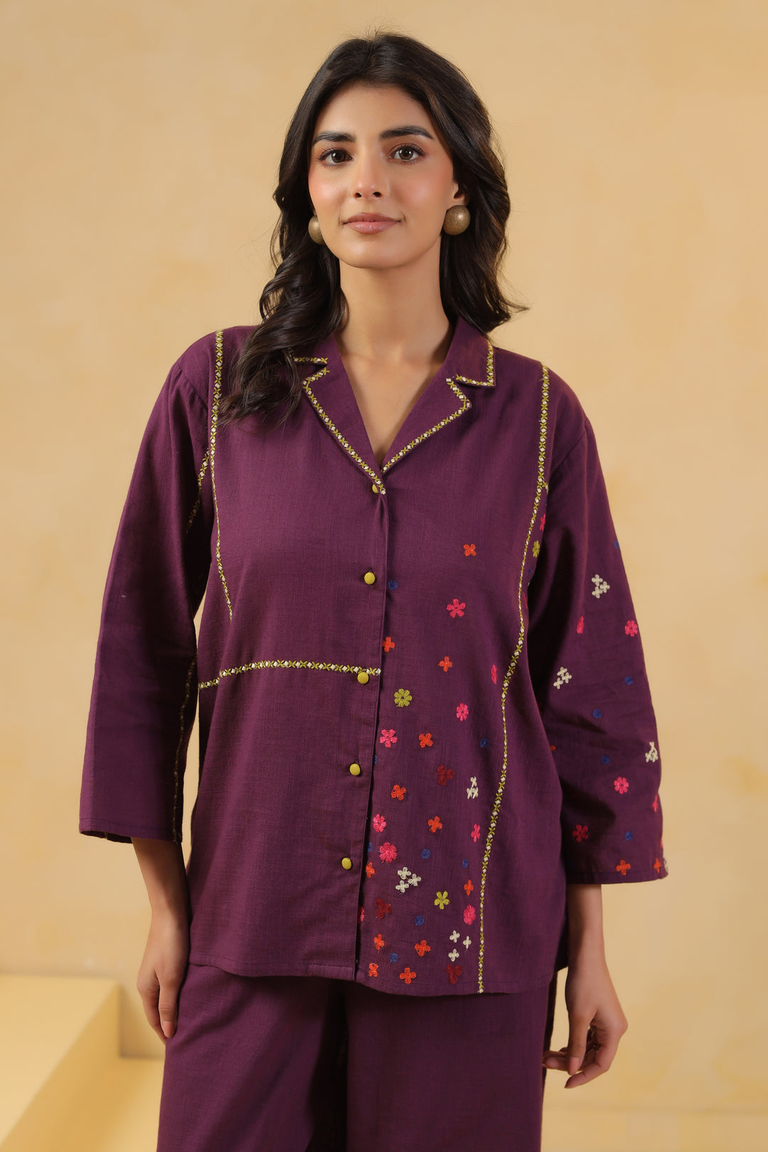Dark Purple Embroidered Designer Co Ords Set