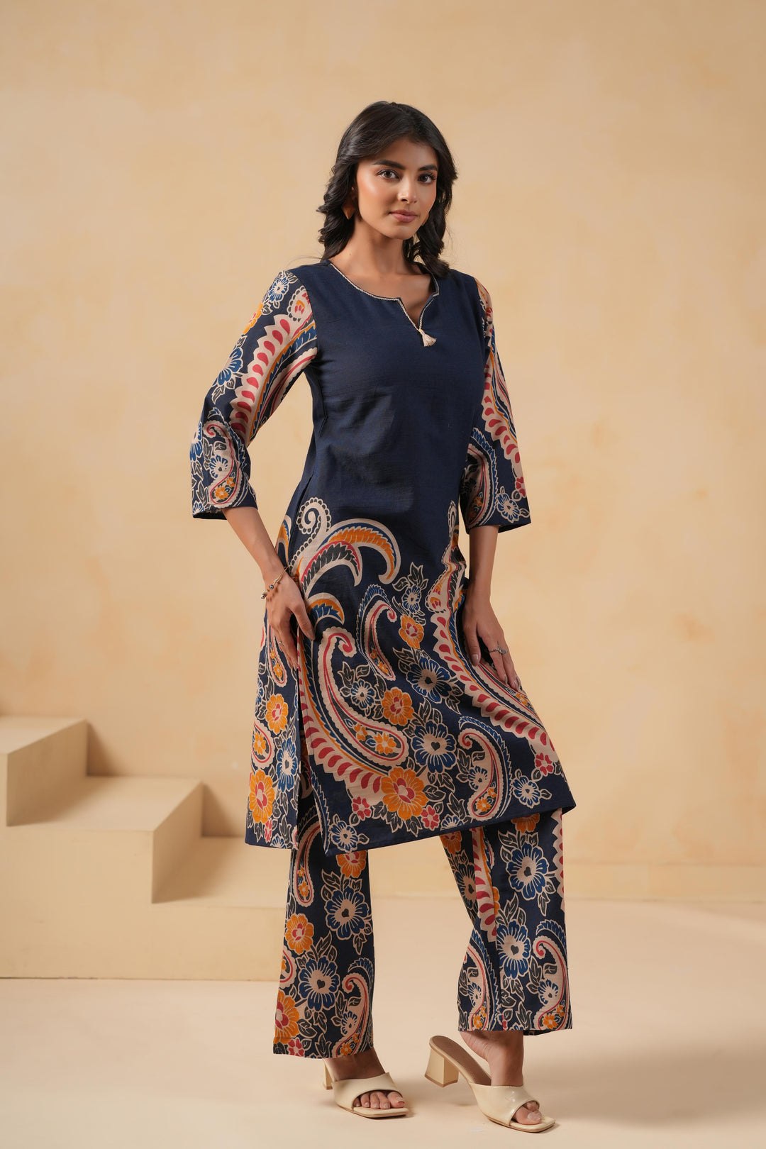 Cotton Flex Blue Designer Printed Kurta Pant Set