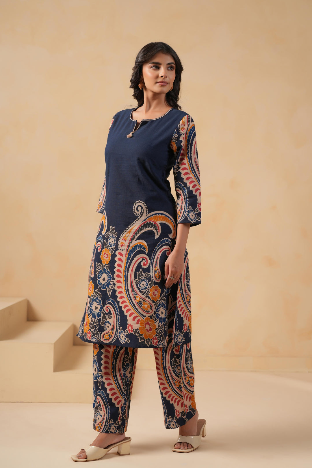 Cotton Flex Blue Designer Printed Kurta Pant Set